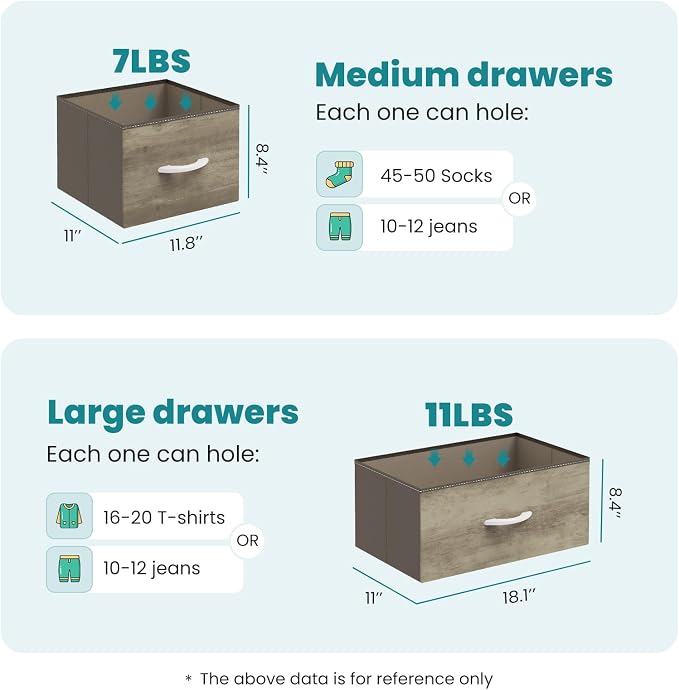 OLIXIS 7 Drawers Fabric Dresser for Bedroom, Storage Tower Organizer for Living Room & Entryway, Sturdy Steel Frame, Wooden Top & Easy-Pull Bins, Closet Chest for Clothes, Oak Greige