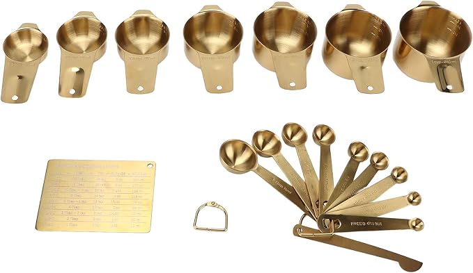Measuring Cups and Spoons Set, Stainless Steel Baking Measuring Scoop Set, 18PCS Gold Coffee Spoon Cup with Scale Plate for Cooking and Baking Home Kitchen
