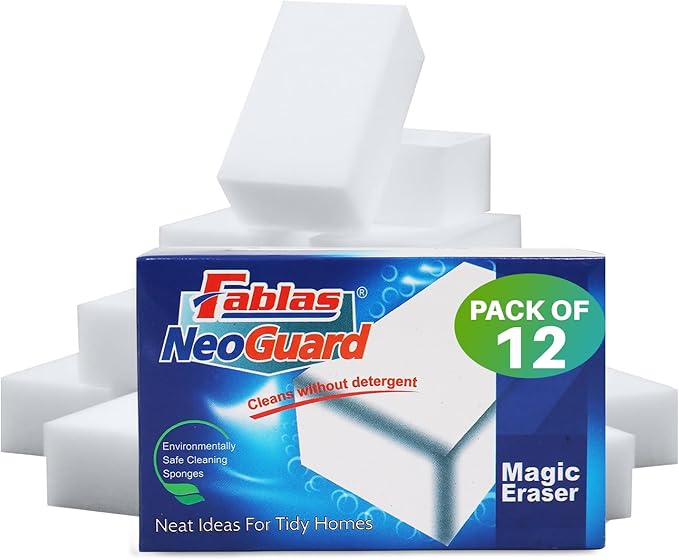 Fablas Neo Guard Melamine Magic Eraser | Chemical Free Multipurpose Nano-tech Magic Foam | Home, Kitchen, Bathroom Taps, Wall Glass Stains, Sneakers Cleaning Sponge (Pack of 12)