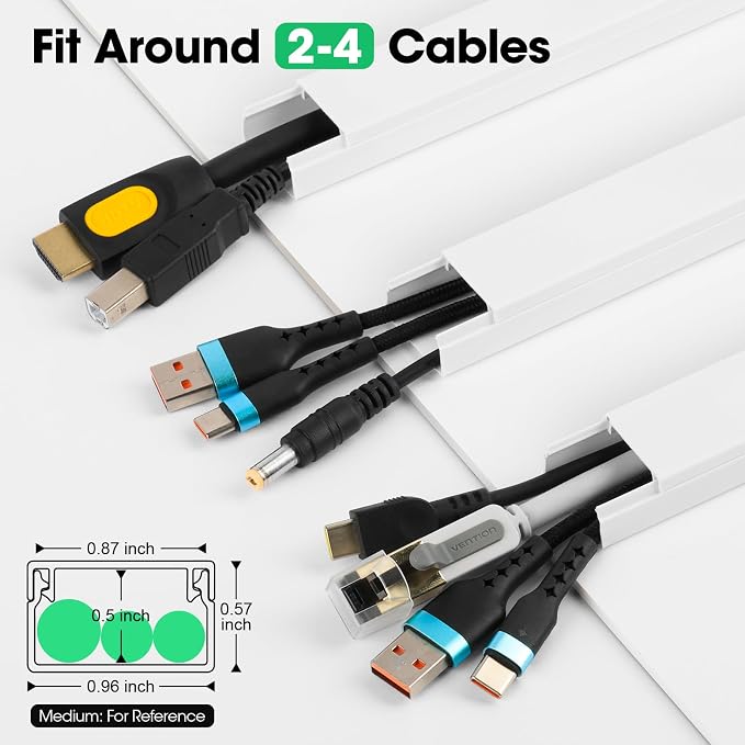 AZEN Cord Hider Kit, 110in Cord Covers for Wires on Wall, Paintable Wire Covers for Cords on Wall, Self-Adhesive Cable Hider Cord Organizer, Wire Hiders, 8X L14in X W0.96in x H0.57in