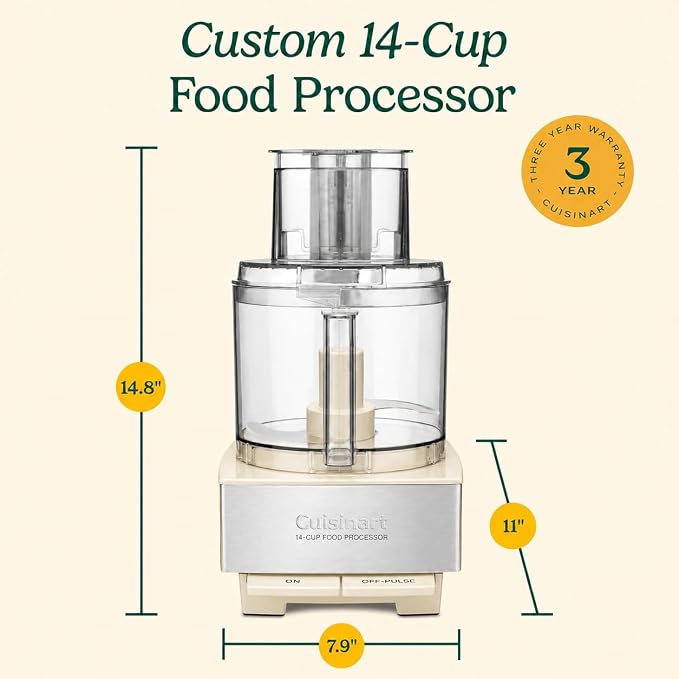 Cuisinart Food Processor 14-Cup Vegetable Chopper for Mincing, Dicing, Shredding, Puree & Kneading Dough, Cream Stainless Steel, DFP-14CRM
