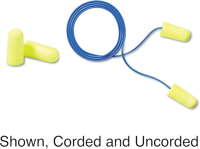 3M Ear Plugs, E-A-Rsoft Yellow Neons 315-1250, 200 Pair of Disposable Earplugs, Pairs Individually Wrapped, Regular Size, Uncorded, 33 NRR, Tapered Cylinder Shape, Slow Recovery Foam