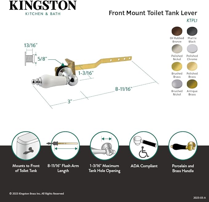 Kingston Brass KTPL7 Victorian Front Mount Toilet Tank Lever, Left/Right Installation in Brushed Brass