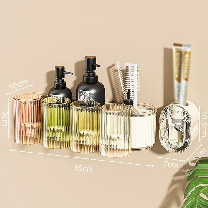 Toothbrush Rack Tooth Cup Toothbrush Shelf Rack Tooth Brushing Cup Wall Hanging Family Mouthwash Cup Toothware Hanging Rack Free Punch Washing Table Bathroom Toothbrush Holder