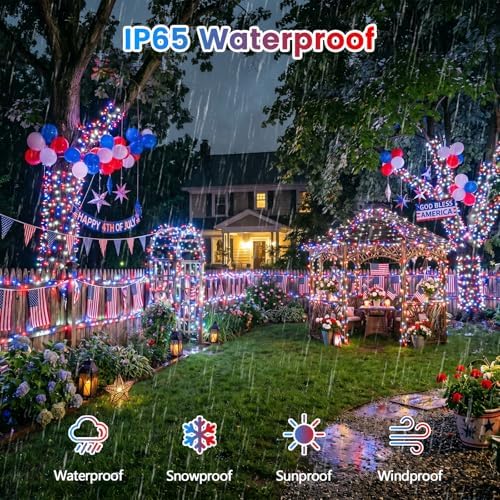 KAQ 2pack 500LED Solar String Lights Outdoor Waterproof Red White Blue