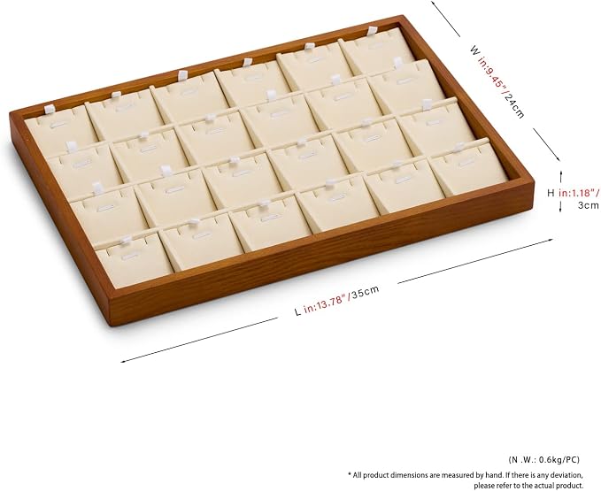 Oirlv Wood 24 Grids Jewelry Tray with Removable Inserts Jewelry Pads Necklace/Pendant Display Organizer Tray(Creamy White)
