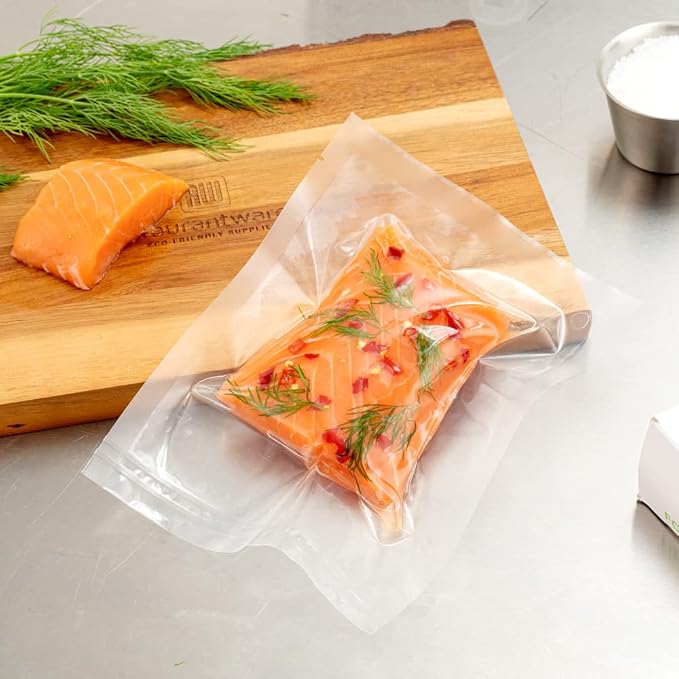 Restaurantware Fresh Hero 6 x 8 Inch Vacuum Sealer Bags 100 Food Storage Bags - 3 mil Thick Microwavable Clear Plastic Sous Vide Bags Freezable For Storing Food Or Sous Vide Cooking