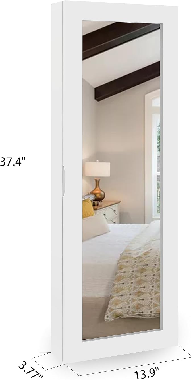Slim White 180° Swivel Ironing Board Cabinet with Mirror Door | 3.8''W|Assembles in 15 Minutes|2 Clothes Hooks|Magnetic Door|Space‑Saving Hidden Design