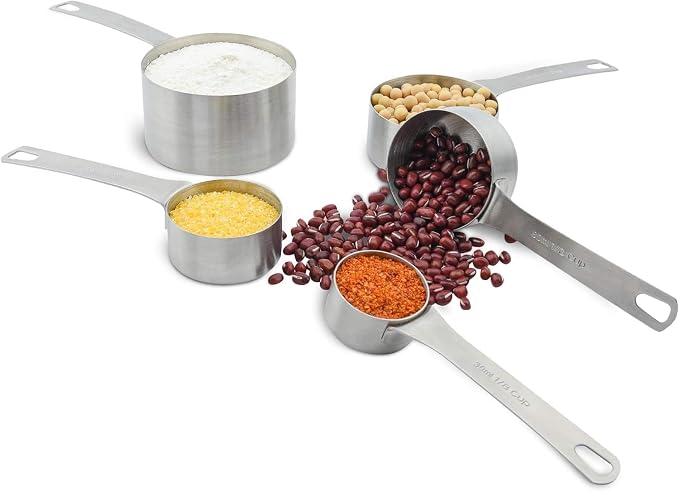 Stainless Steel Measuring Cups and Spoons Set, 18/8(304) Steel Material Heavy Duty 5 Measuring cups and 5 Measuring Spoons 1 Leveler and 2 rings Pack 13pcs Per set