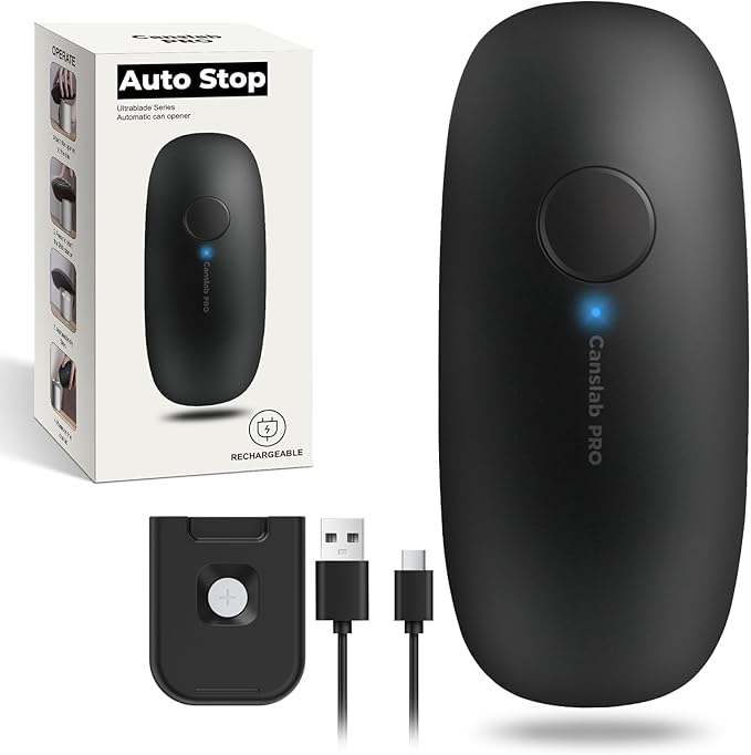 Canslab Ultrablade PRO Auto Stop Can Opener - Rechargeable Electric Can Opener for Kitchen for Seniors with Arthritis - One Touch Side Cut Opener, Smooth Edge, Handfree, Wall Mounted Small Size, Black | Automatic Can Opener for Seniors with Arthritis, ...