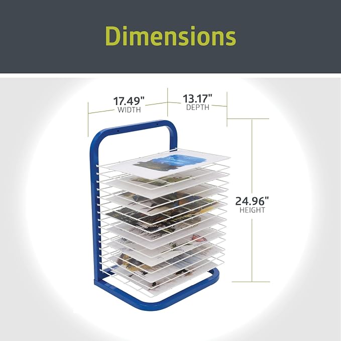 Pearington Tabletop or Wall Mount 15-Shelf Art Drying Rack, Heavy-Duty Steel Space-Saving Art Rack for Classrooms and Art Studios, Blue