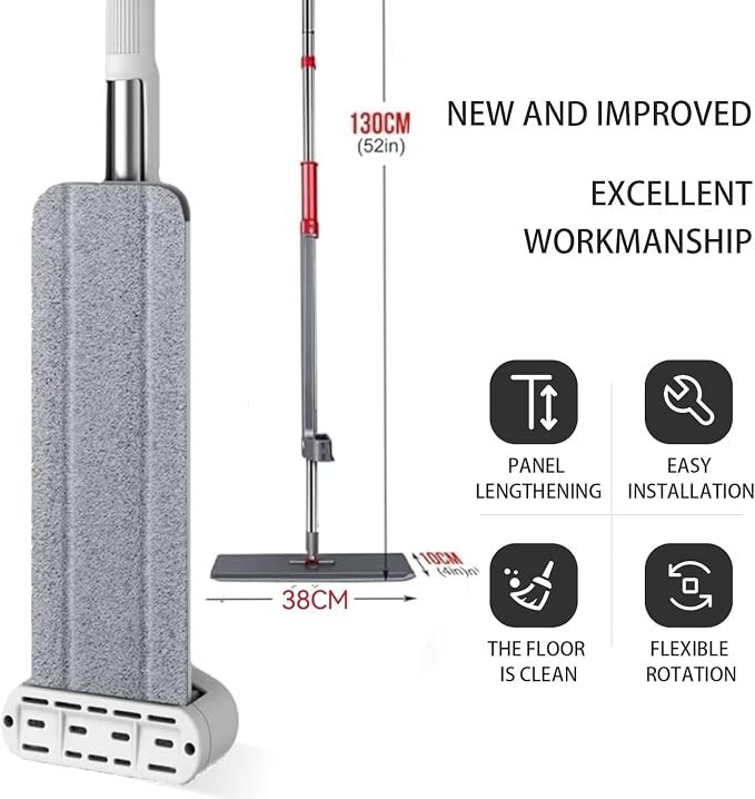360 Hands-Free Self Wringing Floor Cleaning Mop, Flat Mop, White | Microfiber mop pads, 6 reusable washable pieces, easy hand wash. Ideal for floors & window cleaning