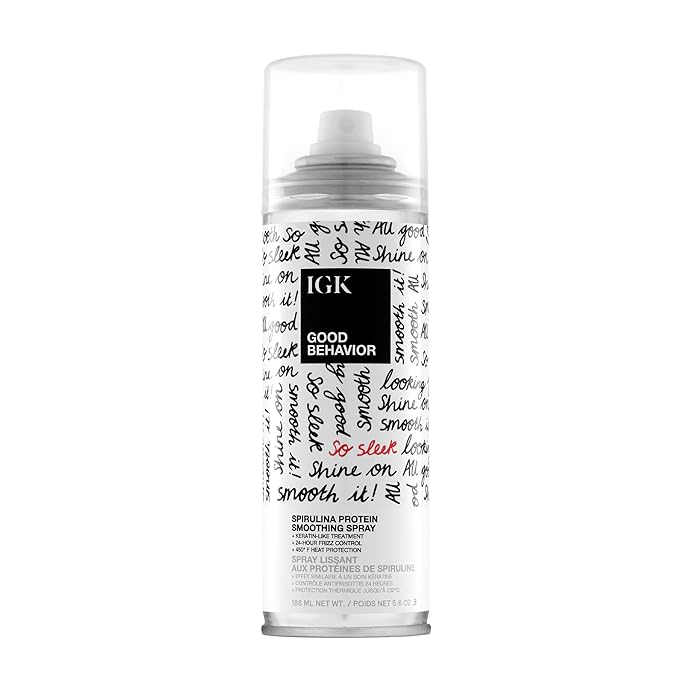 IGK GOOD BEHAVIOR Spirulina Protein Smoothing Spray | 4-Day Frizz Control + Heat Protectant | Vegan + Cruelty Free | 5.6 Oz