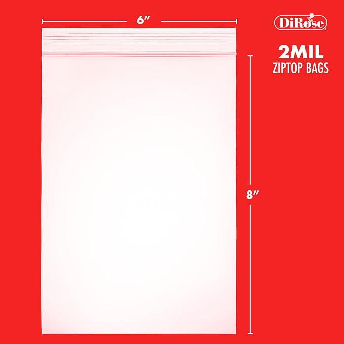 Dirose 6" x 8" Clear Reclosable Poly Bags – Pack of 1000, 2 Mil Thickness – Resealable Plastic Zip Bags for Snacks, Hardware, Arts & Crafts, and Storage