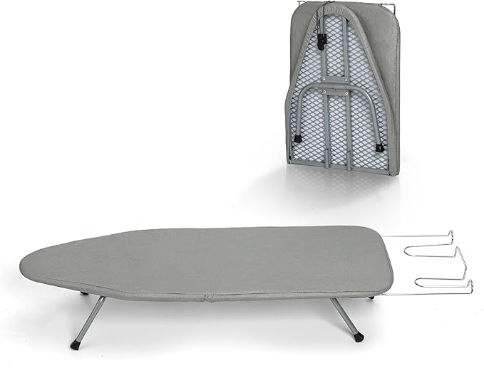 Tabletop Ironing Board with Iron Rest 31"x12" Grey | BlissBoard Small Foldable Mini Compact Iron Table, Heat Resistant Cover for Dorms, Apartment and Travel