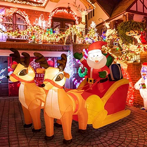 Sunnyglade 4.5x7FT LED Christmas Inflatables Santa & Reindeer Outdoor Decor