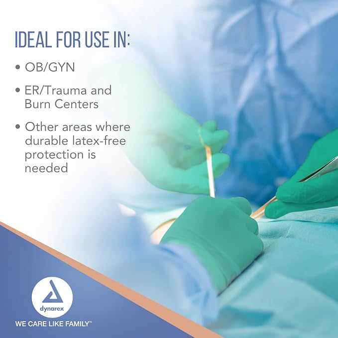 Dynarex Sterile Nitrile Surgical Gloves, Powder Free, Size 9, 50 Pairs of Gloves, White, 9.0