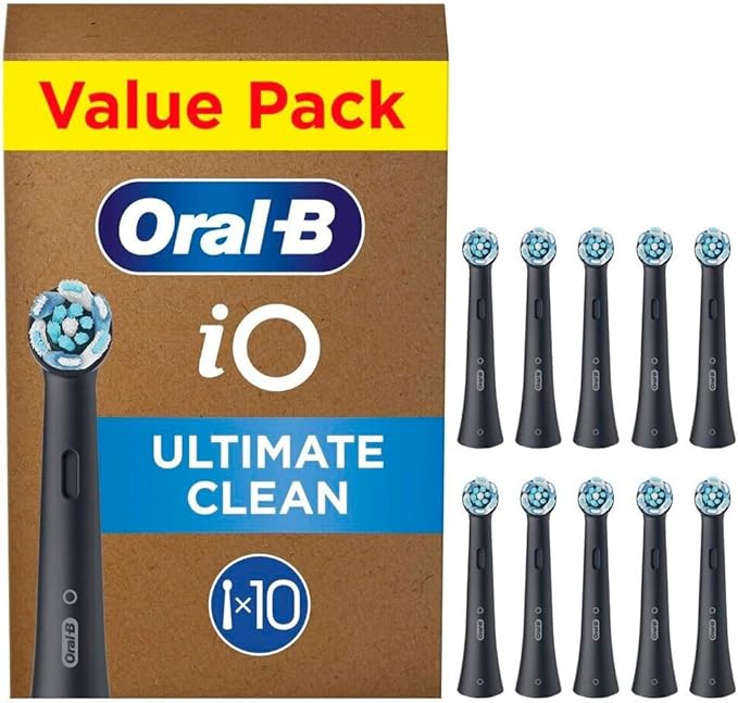 Oral-B iO Series Ultimate Clean Black, Original Replacement Round Brush Heads, with Crisscross Bristles for Advanced Deep Cleaning and Plaque Removal, Designed for Oral-B iO Electric Toothbrushes, 10