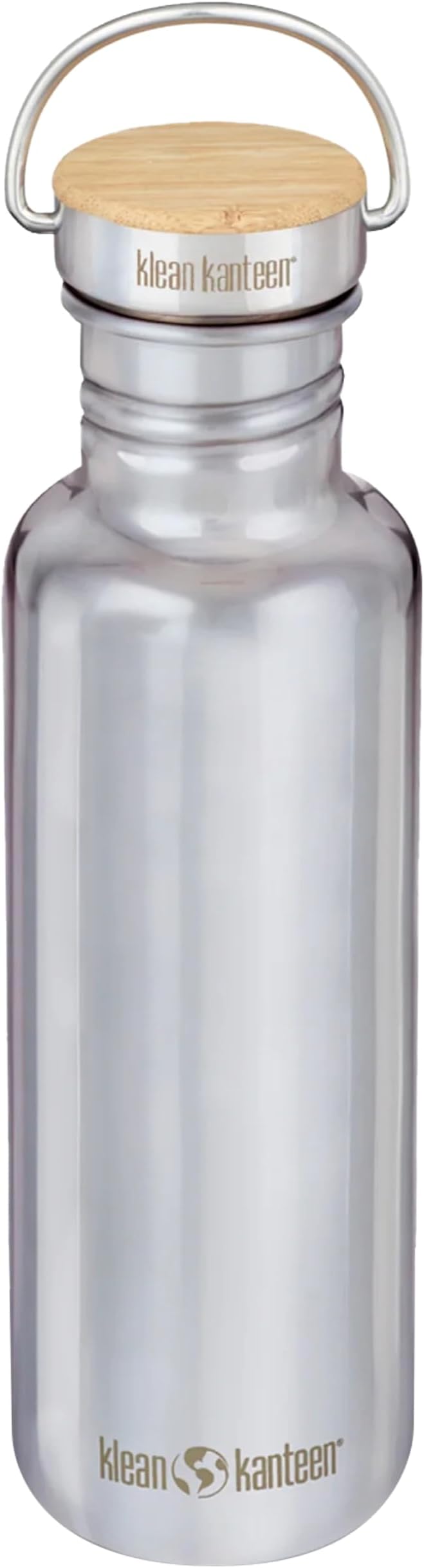 Klean Kanteen 27 oz Reflect Water Bottle with Bamboo Cap - Reusable Water Bottle - BPA-Free - Made with Stainless Steel & Food-Grade Silicone - Mirrored Stainless, 27 oz