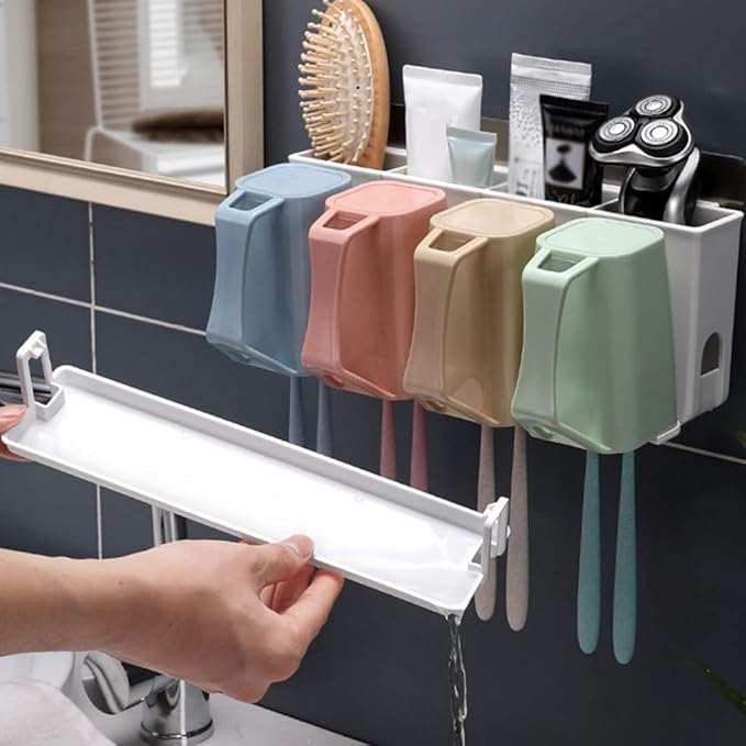 Toothbrush Rack Traceless Toothbrush Holder Wall-Mounted Toothbrush Holder with Sink for Storage of Toothbrush, Toothpaste, Cosmetics Bathroom Toothbrush Holder