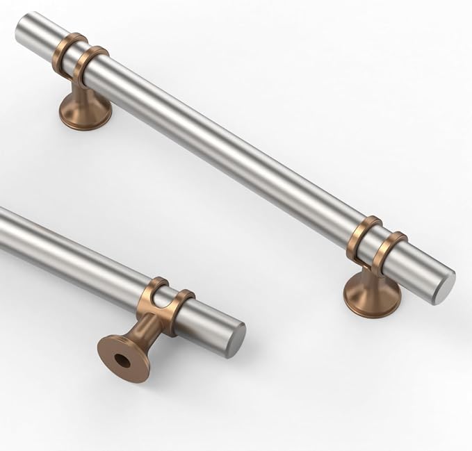 Asidrama 20 Pack 5 Inch(128mm) Brushed Satin Nickel and Champagne Bronze Cabinet Pulls Heavy-Duty Solid Kitchen Cabinet Handles Vintage Aged Brass Drawer Hardware for Cupboard