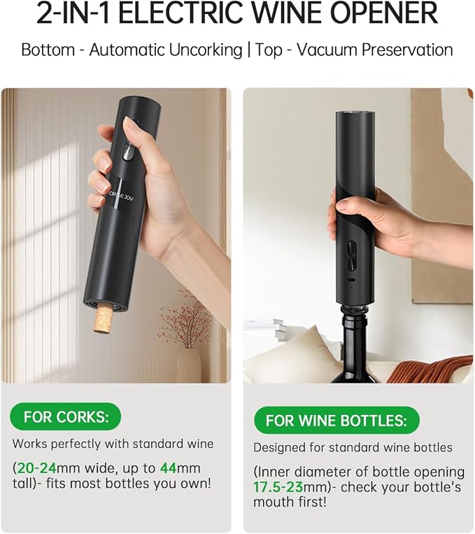 CIRCLE JOY Rechargeable Wine Opener Electric Wine Bottle Opener, 7-in-1 Wine Gift Set with Electric Vacuum Pump, Charging Station, Foil Cutter, Wine Aerator Pourer and 2 Wine Stoppers, Black