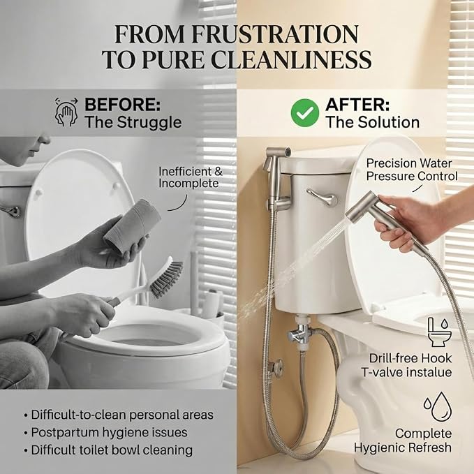BARROCK Handheld Bidet Sprayer for Toilet, 2 Pack Stainless Steel Metal Made Baby Cloth Diaper Spraying Kit, Bathroom Toilet Bidet Attachment Set for Bathing Pets and Feminine Hygiene, Brushed Nickel