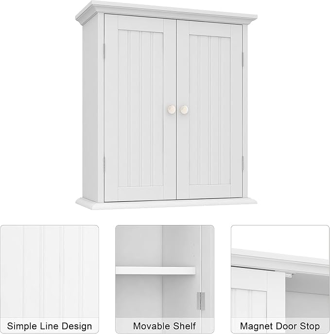 ChooChoo Bathroom Wall Cabinet Set of 2, Over The Toilet Space Saver Storage Cabinet, Medicine Cabinet with 2 Door and Adjustable Shelves, Cupboard, White