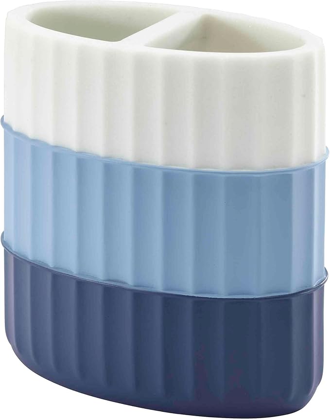 Izod - Bathroom Set, 2pc Countertop Accessories, Striped Resin Toothbrush Holder & Lotion Pump, Dorm Room Essentials (Clubhouse Collection, Blue)