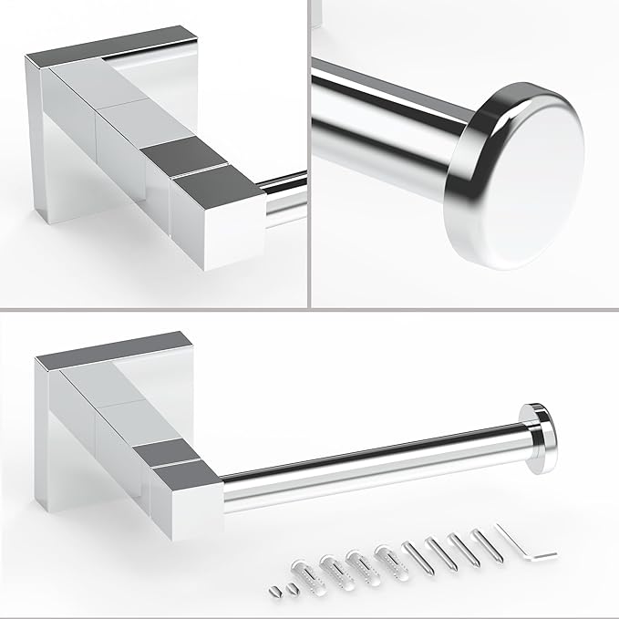 RUACQ Toilet Paper Holder Wall Mount,Square Base Tissue Roll Holder for Bathroom,Toilet Roll Holder Stainless Steel(Chrome)