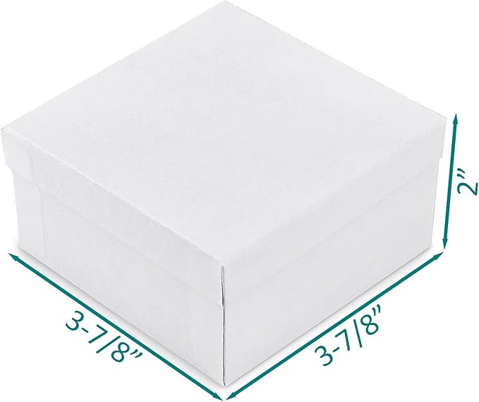 TheDisplayGuys - 100-Pack #34 Cotton Filled Cardboard Paper Jewelry Boxes Gift Case - Matte White (3.9" x 3.9" x 2.0") - for Shipping or Storage