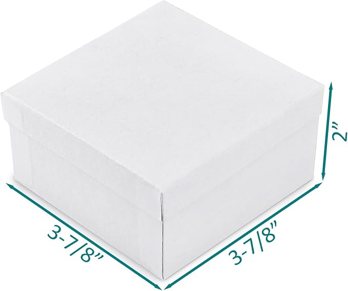 TheDisplayGuys - 25-Pack #34 Cotton Filled Cardboard Paper Jewelry Boxes Gift Case - Matte White (3.9" x 3.9" x 2.0") - for Shipping or Storage