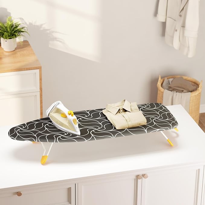 12"×38" Small Ironing Board Tabletop, Table Top Iron Board Small with Mesh Metal Base, Mini Tabletop Ironing Boards Space Saving, Compact Table Top Iron Boards Small with Non-Slip Feet, Black