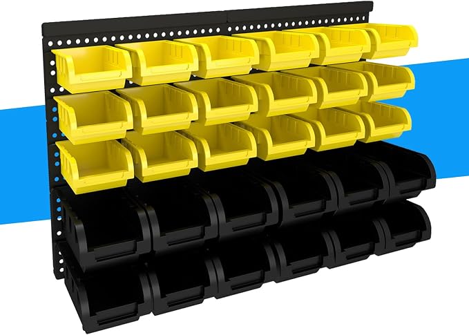 30Pcs Plastic Wall Mounted Storage Bins Parts Rack Nuts And Bolt Bins Organizer For Shop Garage for Screws, Nuts, Bolts, Nails, Beads, and Small Hardware Parts(YELLOW+BLACK, 30)