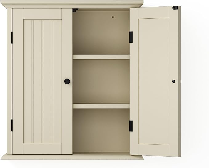 ChooChoo Bathroom Wall Cabinet, Over The Toilet Space Saver Storage Cabinet, Medicine Cabinet with 2 Door and Adjustable Shelves, Cupboard, Cream Yellow