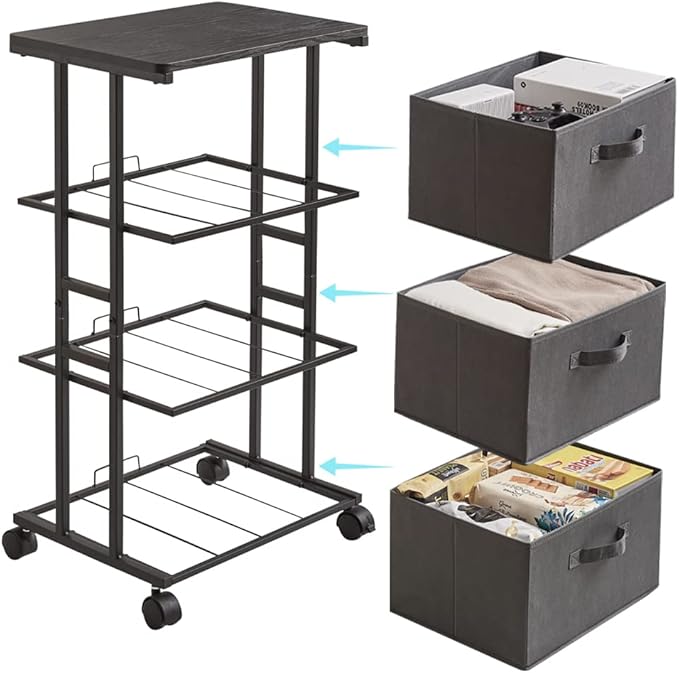 MAX Houser Dresser Tower with 3 Drawers, Grey | Fabric Storage Organizer Unit, Chest of Drawers with with WoodTop, Small Vertical Storage for Guest Room, Closet, Entryway