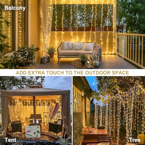JMEXSUSS 300 LED Remote Control Curtain Lights, Plug in Fairy Curtain Lights Outdoor, Window Wall Hanging String Lights for Bedroom Indoor Dorm Backdrop Wedding Party Patio Christmas Decor, Warm White