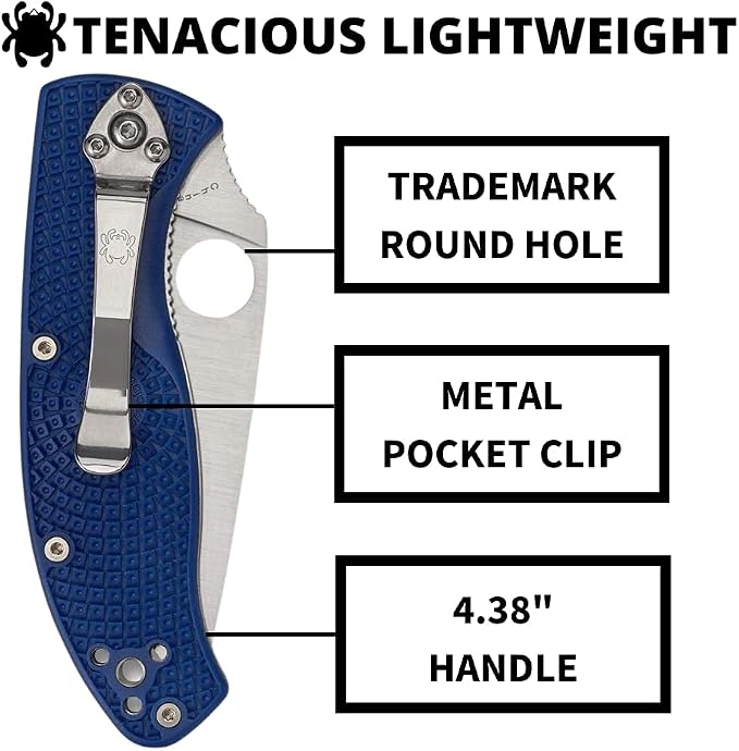 Spyderco Tenacious Lightweight Folding Utility Pocket Knife with 3.39" CPM S35VN Steel Blade and Blue nylon Handle - Everyday Carry - CombinationEdge - C122PSBL | 3.3" CPM S35VN Steel Blade, Blue, FRN Handle