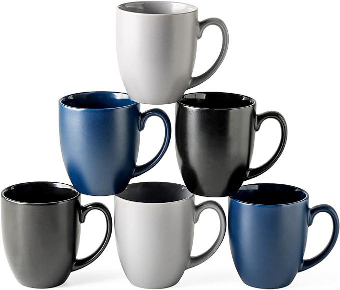 AmorArc Coffee Mugs Set of 6, 12oz Ceramic Coffee Mugs for Man, Woman, Dad, Mom, Modern Coffee Mugs Set with handle for Tea/Latte/Cappuccino/Milk/Cocoa. Dishwasher&Microwave Safe, Multi