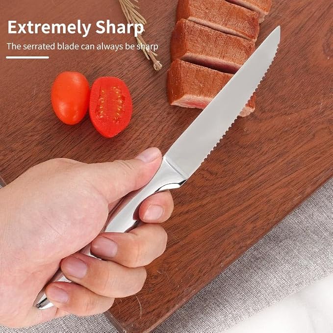 SuperCook Steak Knives Set of 6, Stainless Steel Steak Knife, Serrated Steak Knife Set, Dishwasher Safe Kitchen Steak Knives