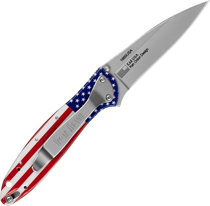 Kershaw Leek, BlackWash Pocket Knife (1660BLKW); 3 Sandvik 14C28N Steel Blade, 410 Stainless Steel Handle, BlackWash Finish, SpeedSafe Assisted Open, Frame and Tip Locks, Reversible Pocketclip; 3 OZ