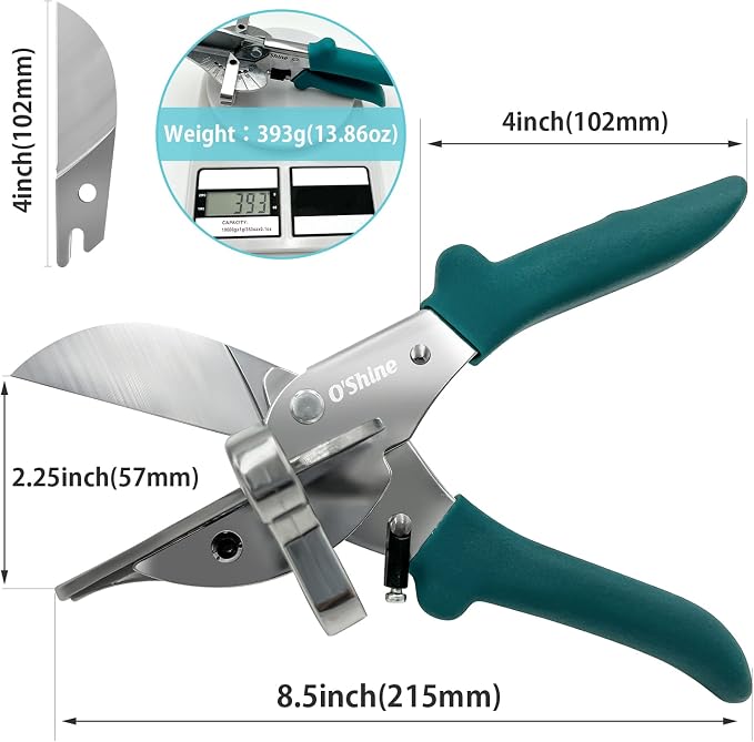 O’Shine Miter Shears Explorer for Angular Cutting Molding Crafting Wood, Quarter Round Cutting Tool, 45-135 Degree Multi Angle PVC Miter Shear Trim Cutter Hand Tool