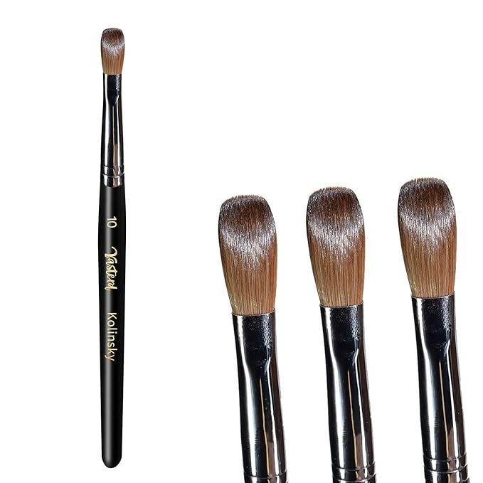 100% Kolinsky Acrylic Nail Brush Size 10, Oval Crimped Pressed Shaped Sturdy Wooden Handle Acrylic Powder Nail Art Brush Professional Manicure Pedicure for DIY Home Salon