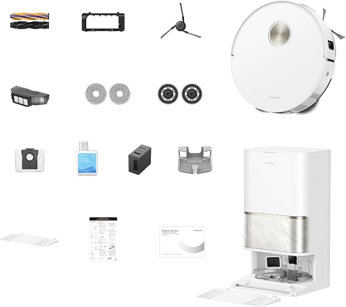 DREAME L60 Ultra Robot Vacuum and Mop, 35,000Pa Suction, Detangling Brush, AI-Enhanced 3D ToF Vision, 100℃ Mop Self-Cleaning, 280+ Object Types, Extendable Side Brush and Mop, White