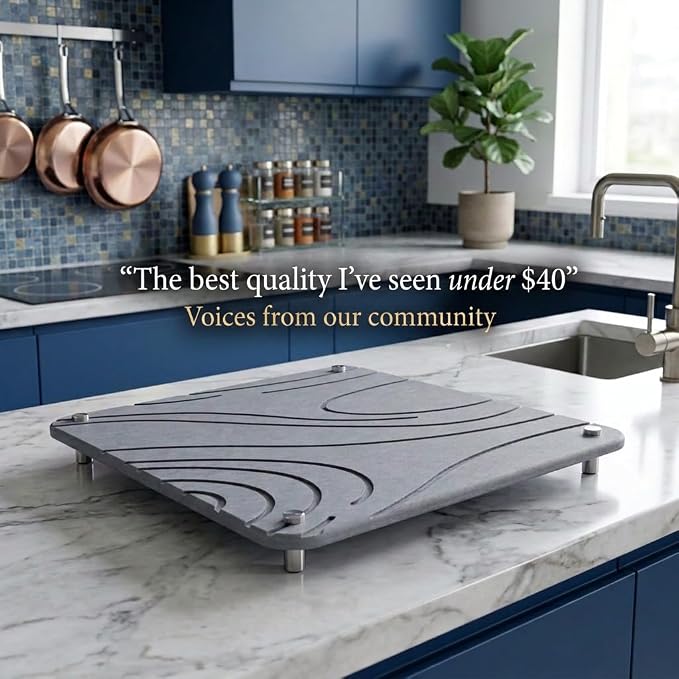 Stone Drying Mat for Kitchen Counter | 16” x 12” Dish Drying Mat Large | Diatomaceous Earth Stone Dish Drying Mat | Stone Mat for Kitchen Counter (Light Gray)