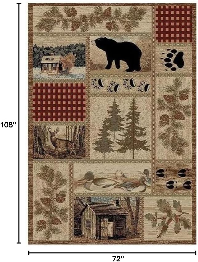 Rustic Lodge Cabin Bear Rugs 6ftx9ft Western Bear Indoor Print Area Rug for Bedroom Living Room Entrance Non-Slip Vintage Cabin Moose Deer Bear Carpet