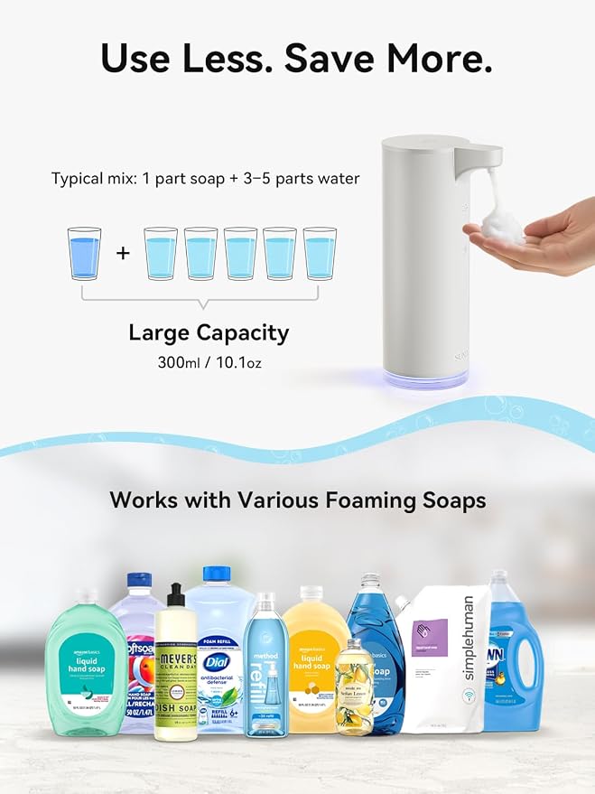 SUNLY Automatic Foam Soap Dispenser, 0.2s Fast Sensor, USB-C Rechargeable, Smudge-Resistant Stainless Steel, Touchless Liquid & Foaming Soap Dispenser for Bathroom, Kitchen, Hotel, White