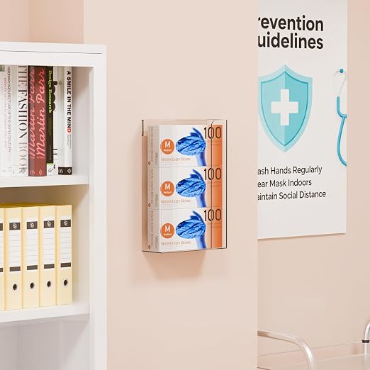 Yieach Acrylic Glove Box Holder Wall Mount With Adhesive,No Drilling Disposable Medical Rubber Glove Holder on Wall & Hanging Hospital Hair Net,Mask,Latex Gloves Dispenser,Gloves Rack & Storage,Clear