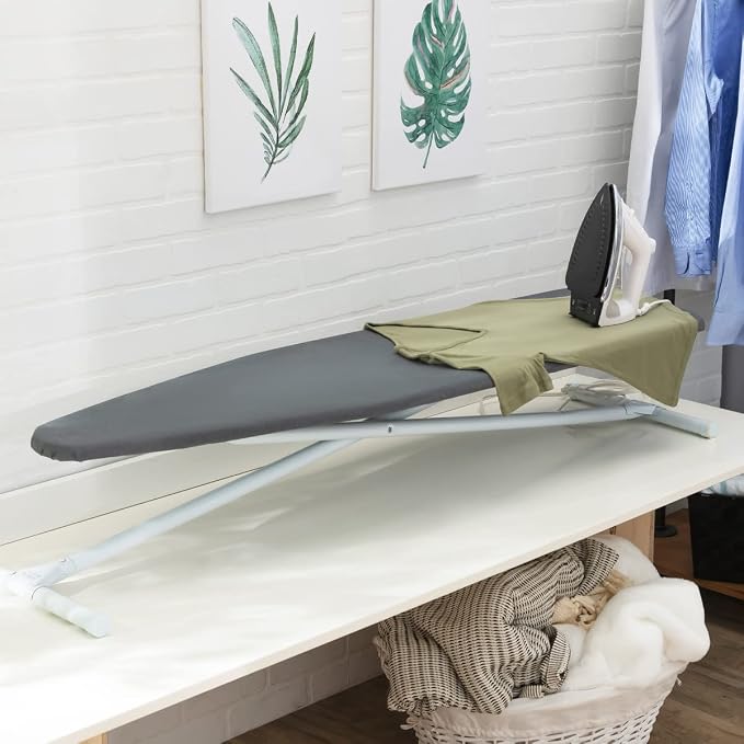 Full Size Ironing Board with Cover & Pad – Made in USA by Seymour Home Products Adjustable Steel T-Legs, 35" High Perforated Top for Steam Durable Iron Board for Home, Laundry Room (Grey)
