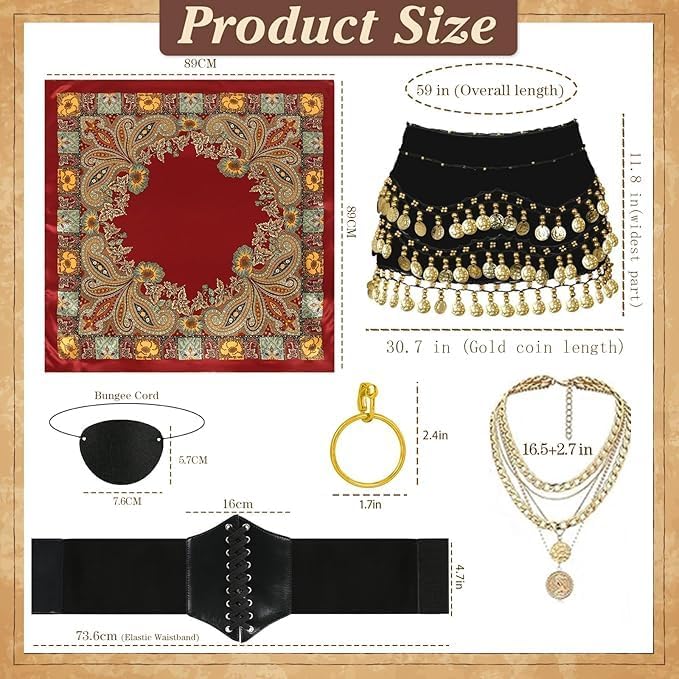 Women Pirate Costume Set Halloween Dress Outfit with Accessories